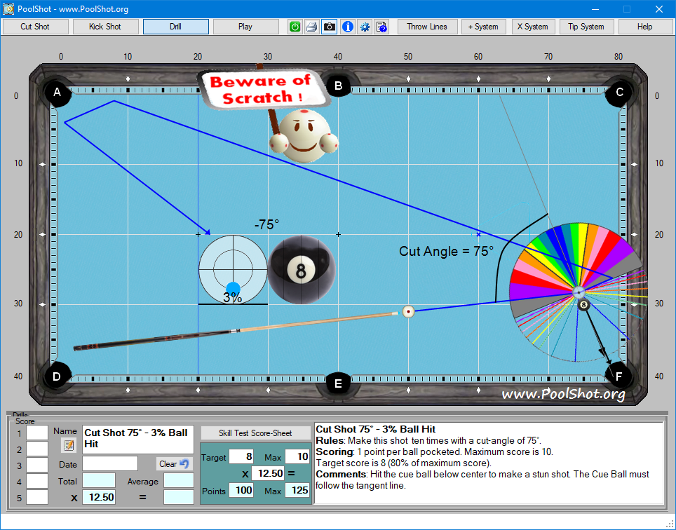 Cut Shot 75° - PoolShot Aiming Protactor